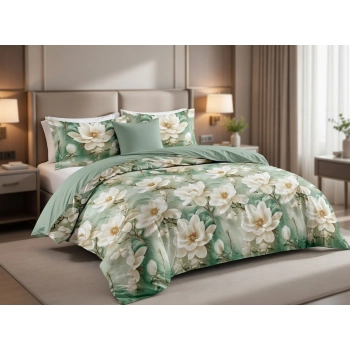 Pościel 160x200 bawełna Magnolia – zielona elegancka pościel PK699 z prześcieradłem